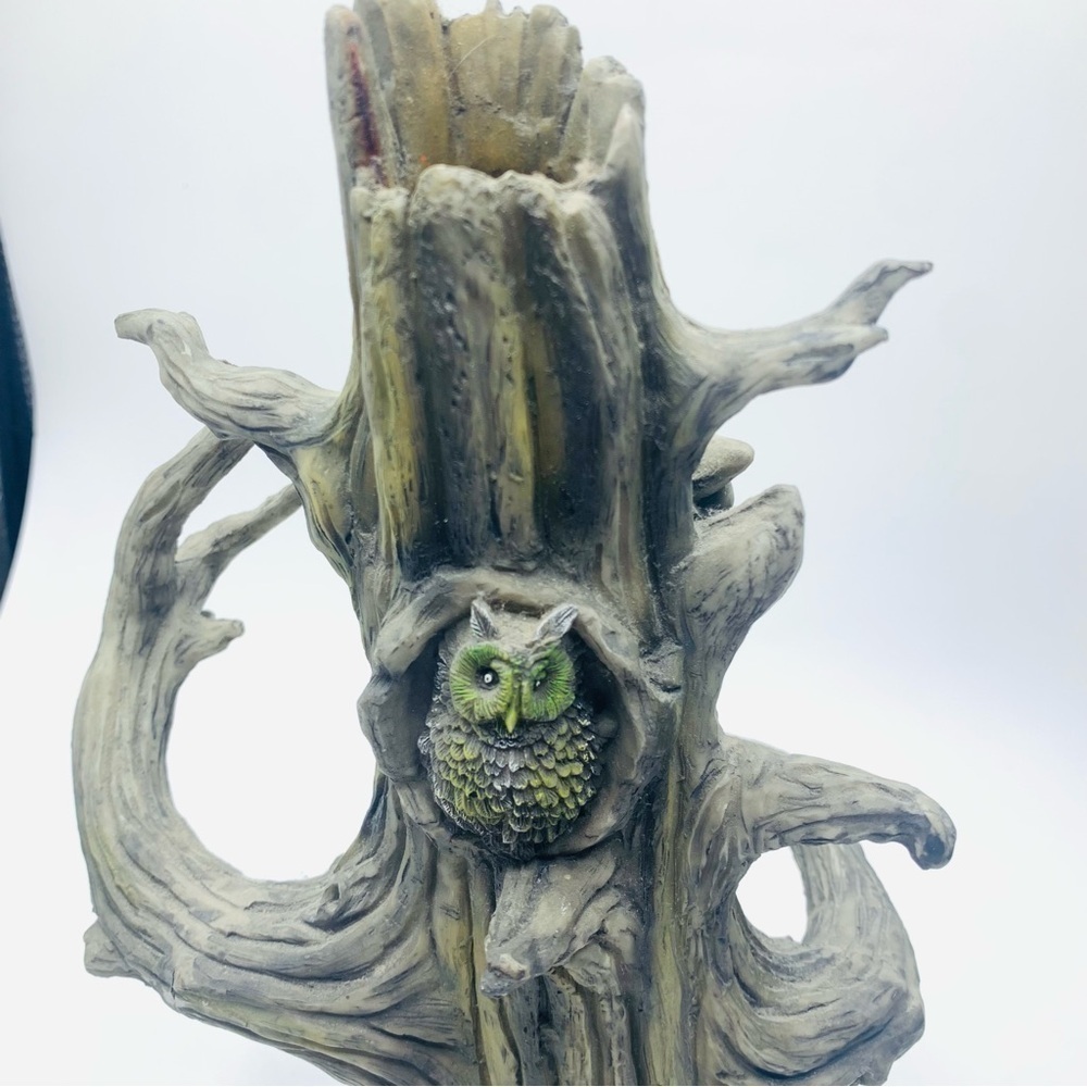 Tree Man Resin Incense Burner w Nesting Owl – Mystical Forest Decor Halloween - Picture 6 of 11
